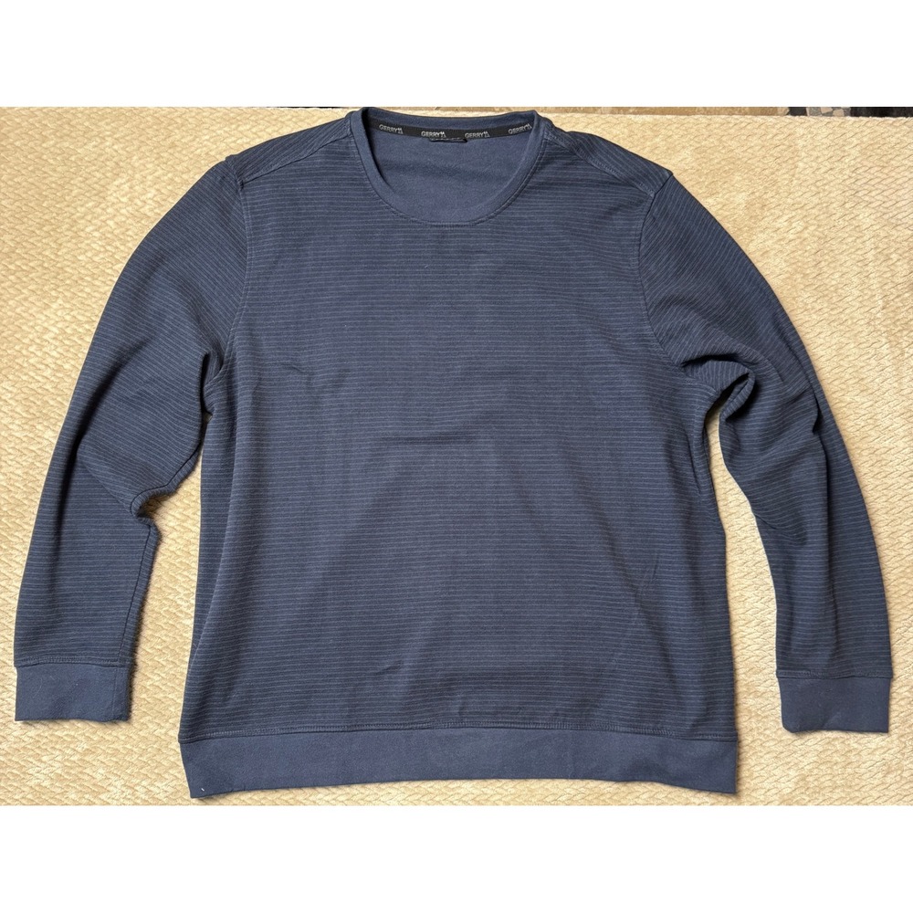 Gerry Blue Ribbed Knit Crewneck Pullover Sweatshirt Men's XXL Stretch